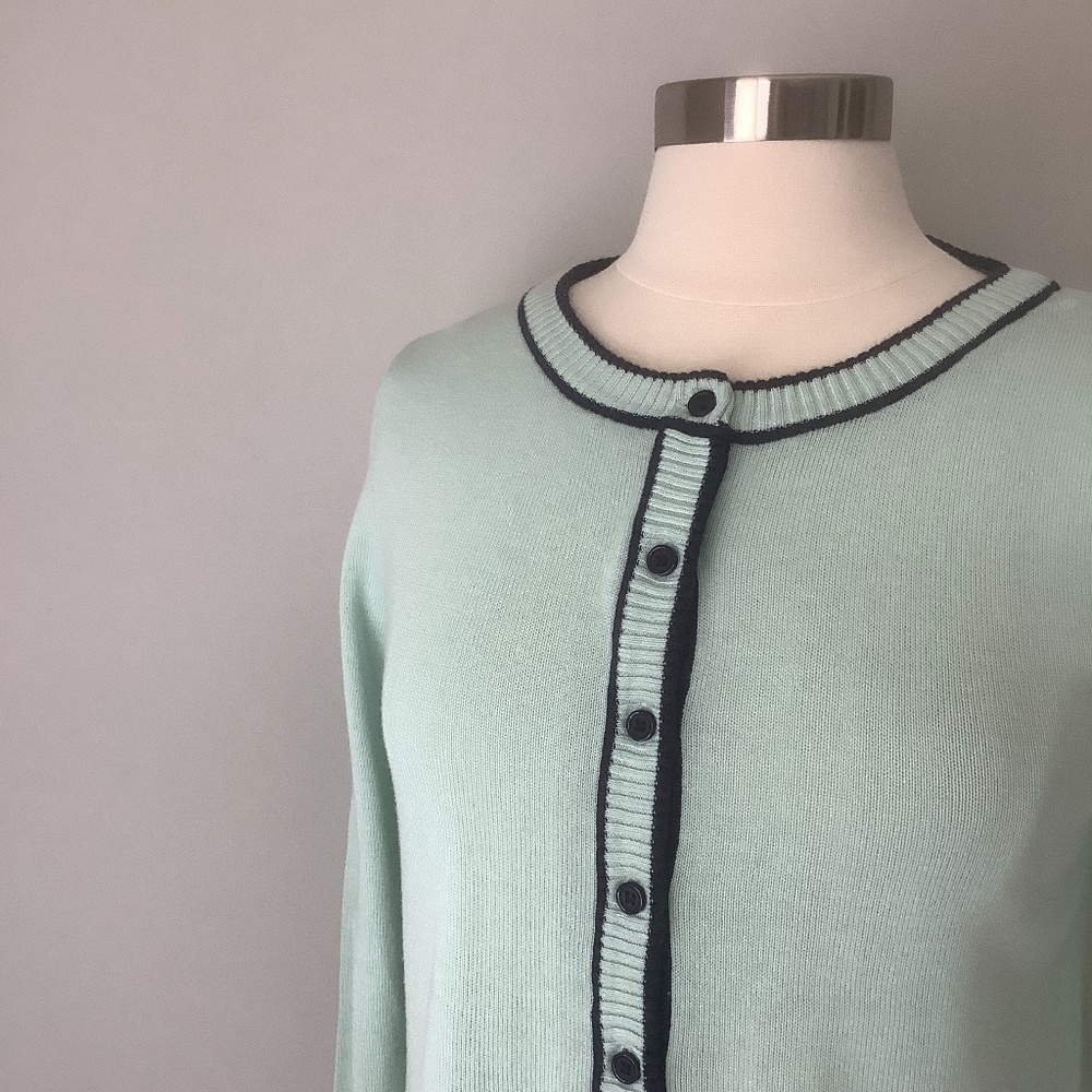 Modcloth Anthro Ringer Cardigan Sweater Aqua S - Picture 3 of 16